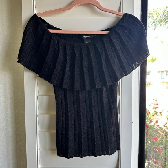 Arden B off the shoulder pleated knit lurex top in black & silver size small NWT - Picture 1 of 11